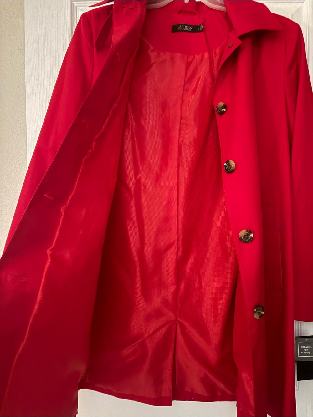 Ralph Lauren Bold Red Button-Front Trench Coat - Water Resistant - Picture 8 of 12